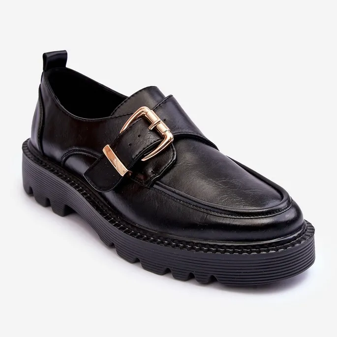 Vinceza Chaussures plates en cuir avec boucle, noir Meara le noir